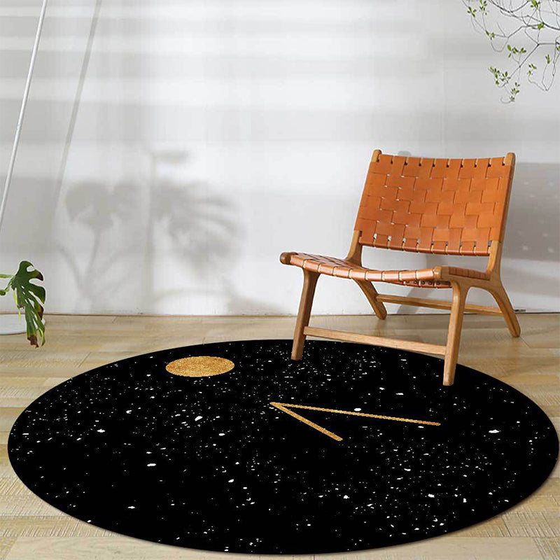 Avtoit | Novelty Outer Space Print Rug Black Polyester Rug Washable Non-Slip Back Rug for Living Room