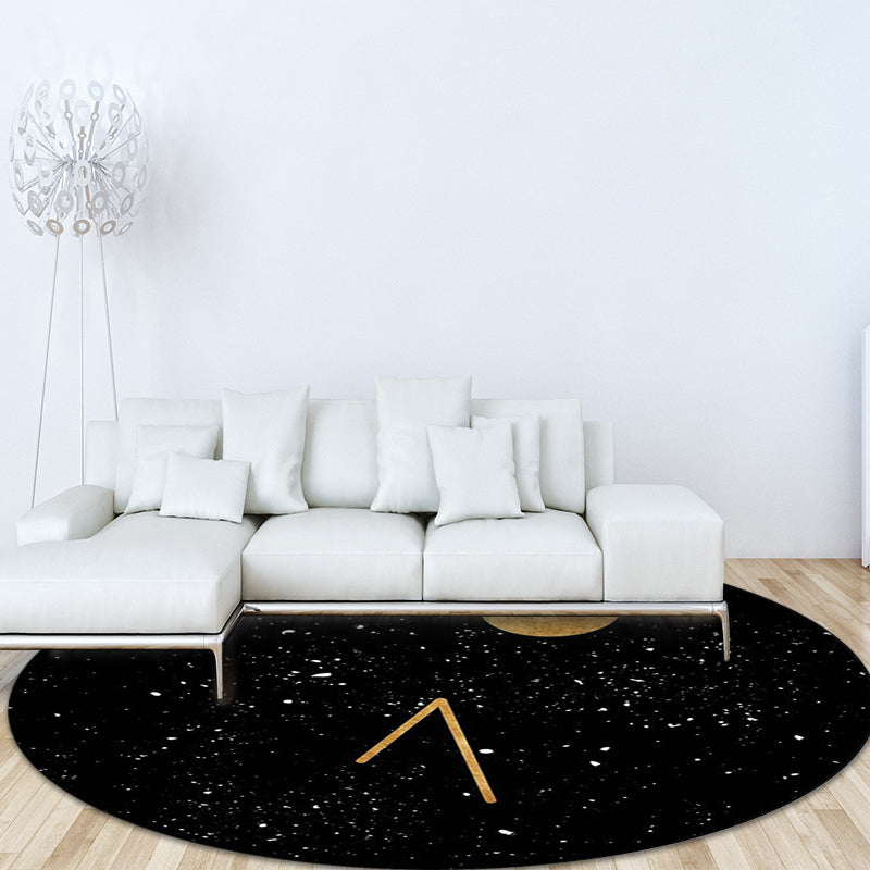 Avtoit | Novelty Outer Space Print Rug Black Polyester Rug Washable Non-Slip Back Rug for Living Room