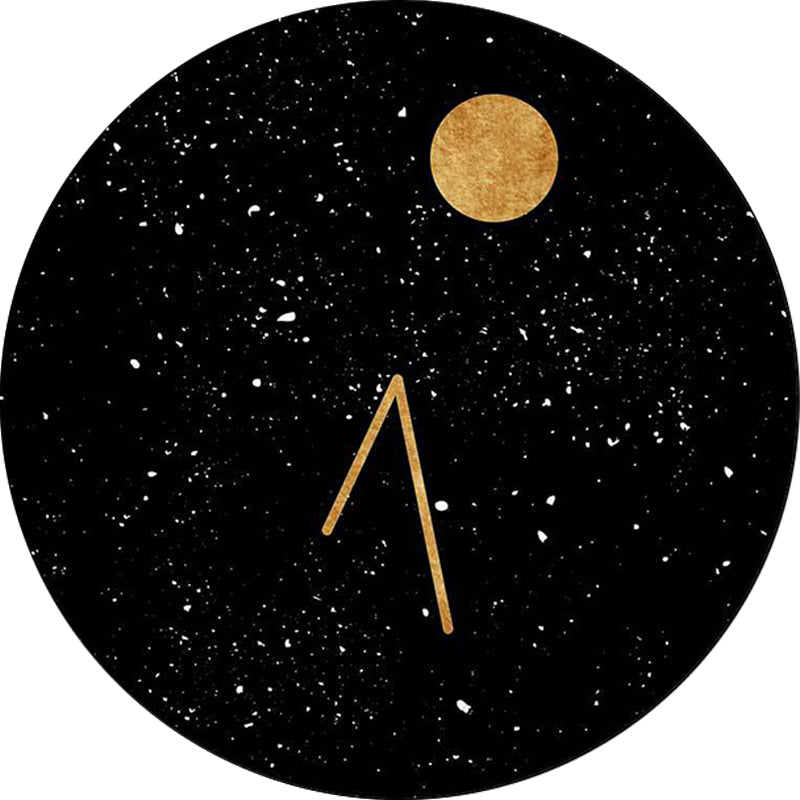 Avtoit | Novelty Outer Space Print Rug Black Polyester Rug Washable Non-Slip Back Rug for Living Room
