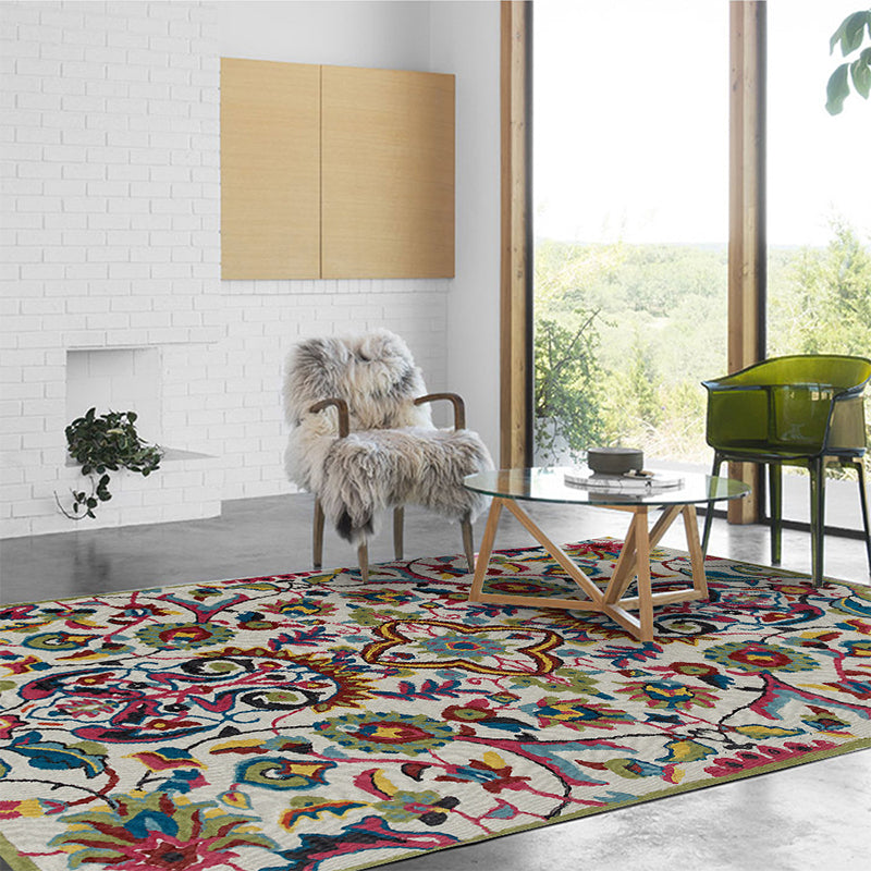 Avtoit | Classic Floral Design Rug Gray Multi-Color Classic Rug Polyester Washable Non-Slip Back Rug for the Living Room