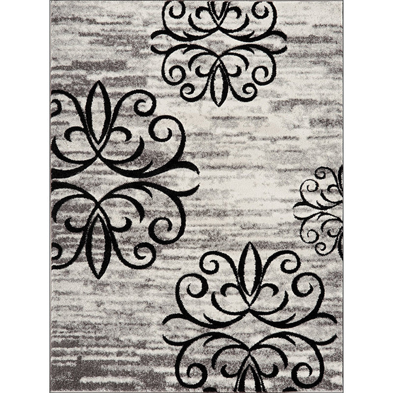 Avtoit | Washed Paisley Pattern Rug Gray Classic Rug Polyester Washable Non-Slip Base Rug for Living Room