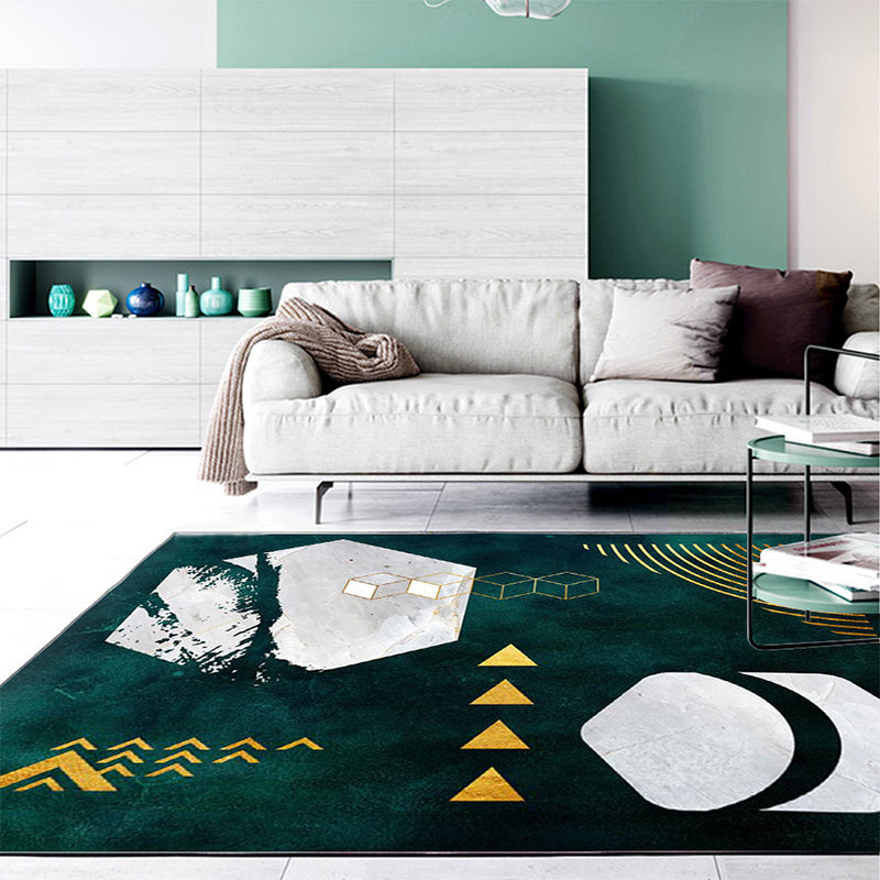 Avtoit | Novelty Geometric Print Area Rug Dark Green Polyester Rug Machine Washable Non-Slip Area Rug for Bedroom