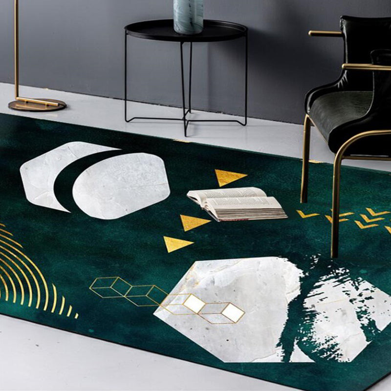 Avtoit | Novelty Geometric Print Area Rug Dark Green Polyester Rug Machine Washable Non-Slip Area Rug for Bedroom