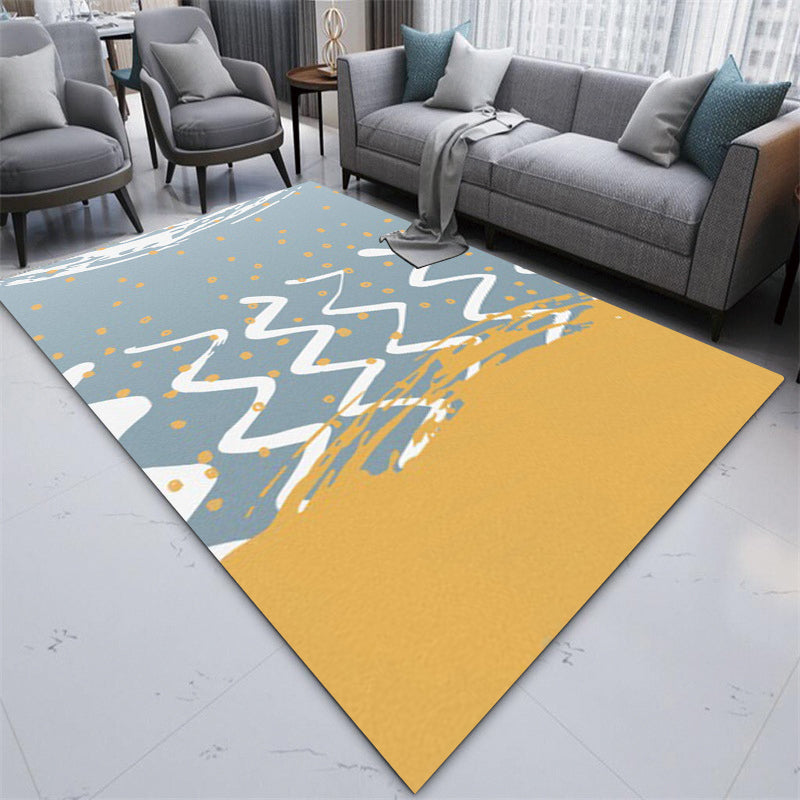 Avtoit | Minimalistic Novelty Area Rug in Blue and Yellow Geometric Dots Wave Pattern Area Rug Polyester Non-Slip Carpet for Home Decoration