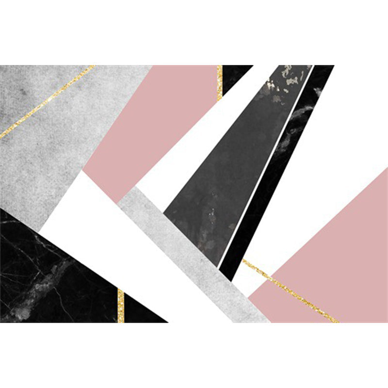 Avtoit | Pink and Black Bedroom Carpet Modern Color Block Geometric Marble Pattern Area Rug Polyester Non-Slip Rug