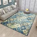 Avtoit | Moroccan Living Room Rug in Blue Diamond Print Rug Polyester Stain Resistant Non-Slip Area Rug