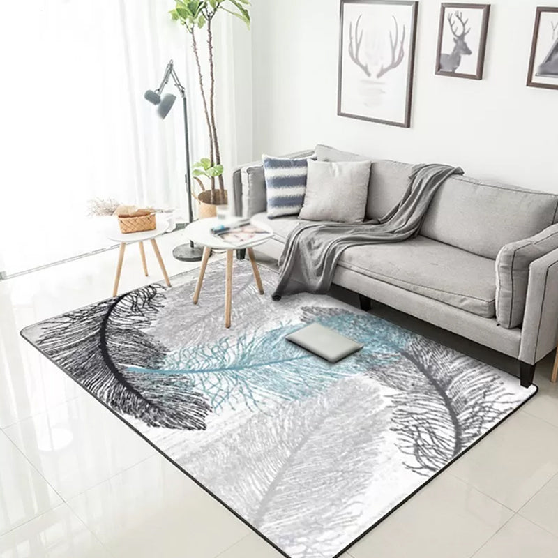 Avtoit | Tropical living room rug in gray botanical print rug polyester non-slip machine washable area rug