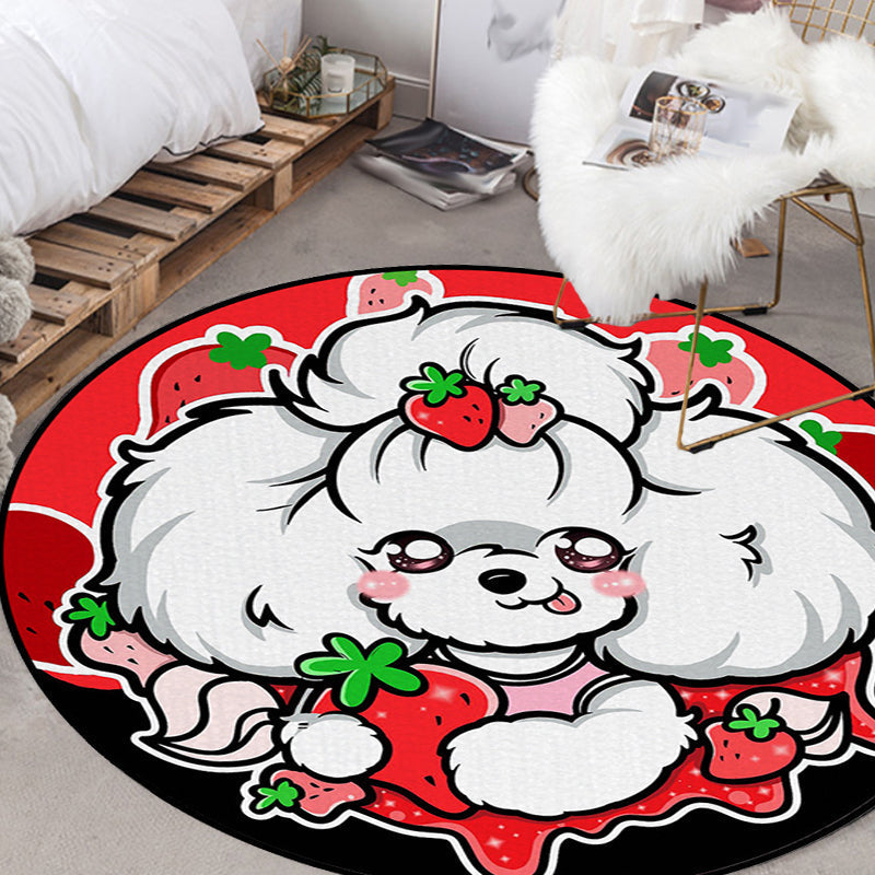 Avtoit | Children's Room Rug in Purple and Red Animal Dog Star Strawberry Print Rug Polyester Non-Slip Area Rug
