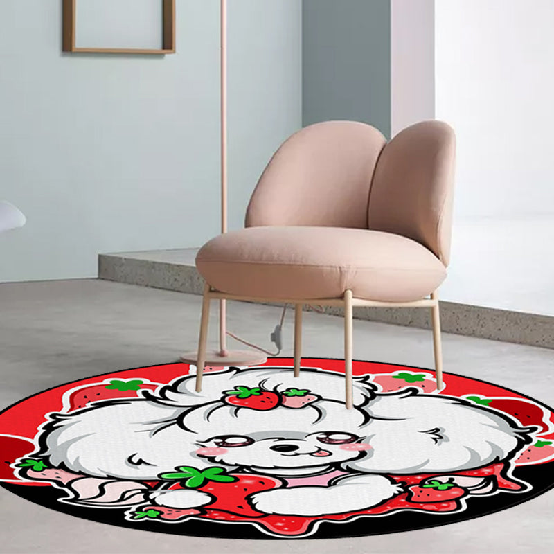 Avtoit | Children's Room Rug in Purple and Red Animal Dog Star Strawberry Print Rug Polyester Non-Slip Area Rug