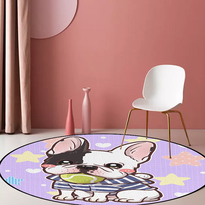 Avtoit | Children's Room Rug in Purple and Red Animal Dog Star Strawberry Print Rug Polyester Non-Slip Area Rug