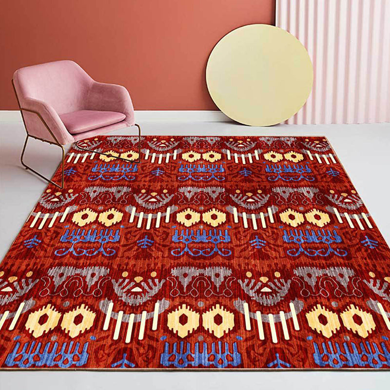 Avtoit | Southwest Living Room Rug in Red Tribal Print Rug Polyester Non-Slip Back Area Rug