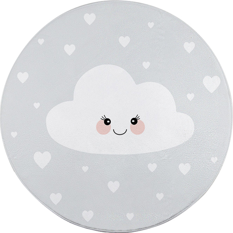 Avtoit | Children's Room Rug in Gray Fairy Tale Clouds Heart Print Rug Polyester Stain Resistant Non-Slip Area Rug