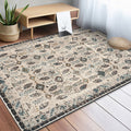 Avtoit | Retro Floral Pattern Rug Gray Multicolor Classical Rug Polyester Washable Non-Slip Back Rug for Living Room