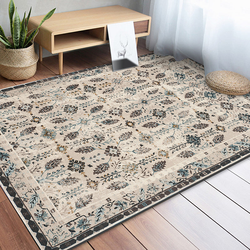 Avtoit | Retro Floral Pattern Rug Gray Multicolor Classical Rug Polyester Washable Non-Slip Back Rug for Living Room