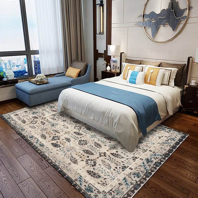 Avtoit | Retro Floral Pattern Rug Gray Multicolor Classical Rug Polyester Washable Non-Slip Back Rug for Living Room