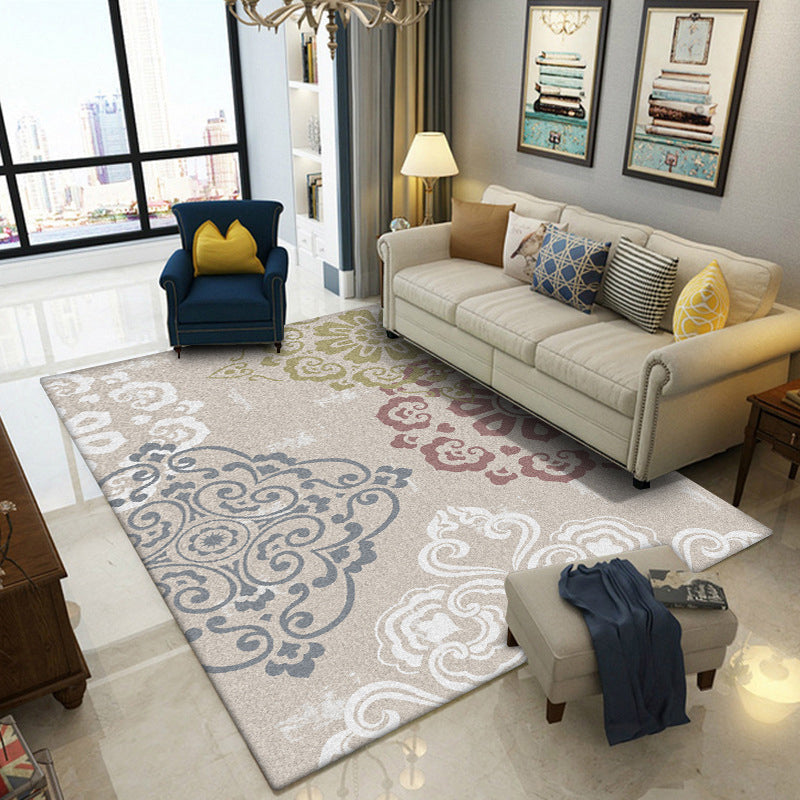 Avtoit | Classic Floral Pattern Rug Light Brown Polyester Rug Machine Washable Non-Slip Area Rug for Bedroom