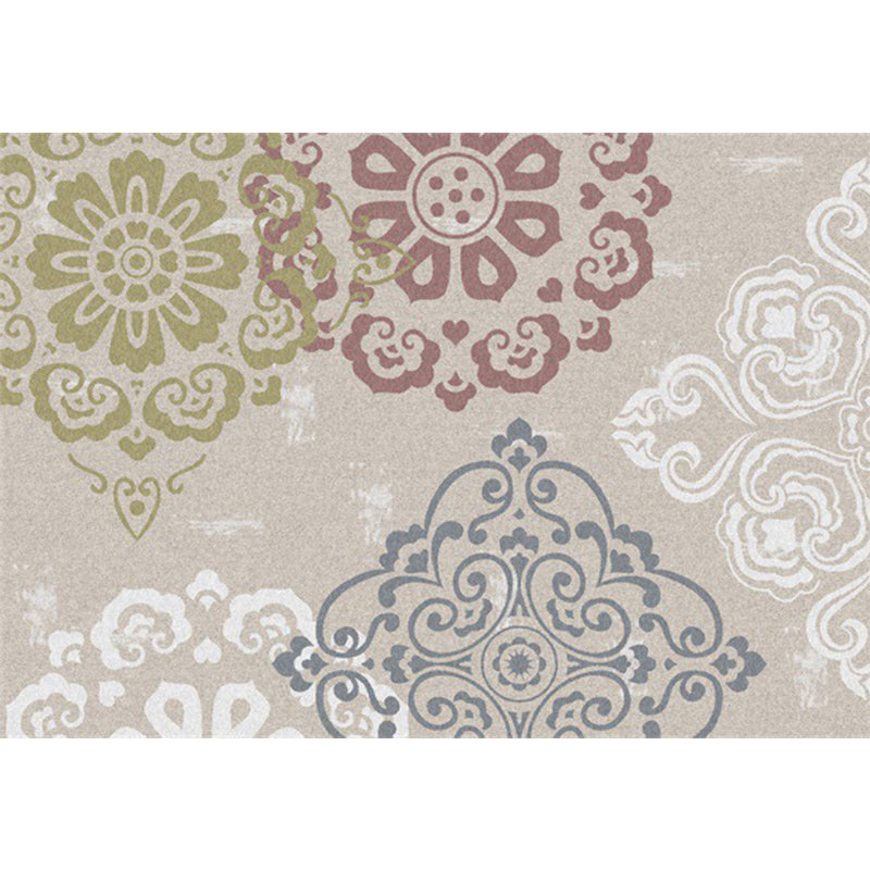 Avtoit | Classic Floral Pattern Rug Light Brown Polyester Rug Machine Washable Non-Slip Area Rug for Bedroom