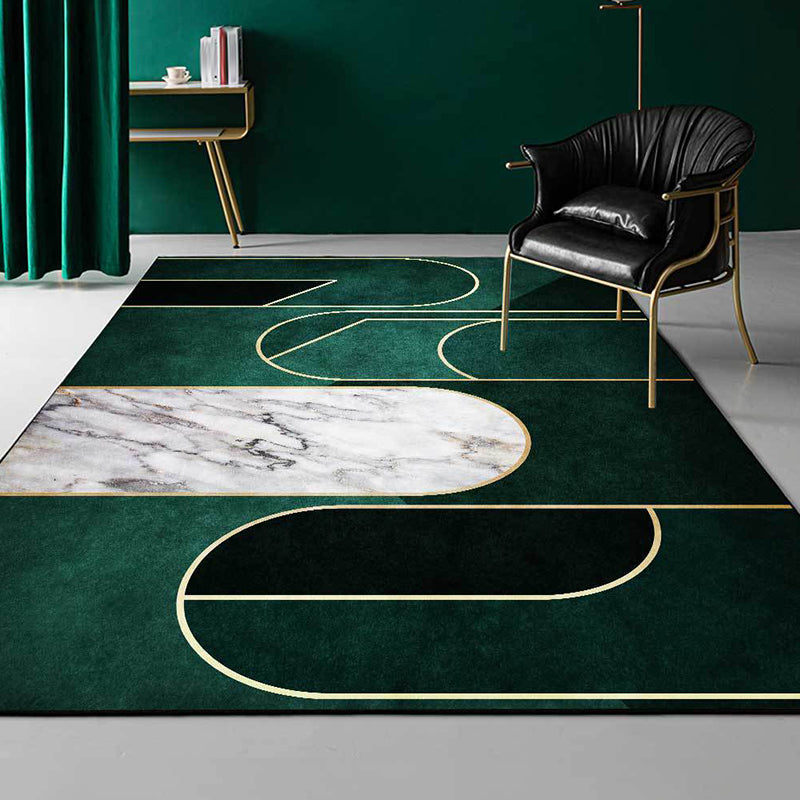 Avtoit | Green Novelty Carpet Polyester Marble Surface Pattern Carpet Washable Non-Slip Underlay Area Rug for the Living Room