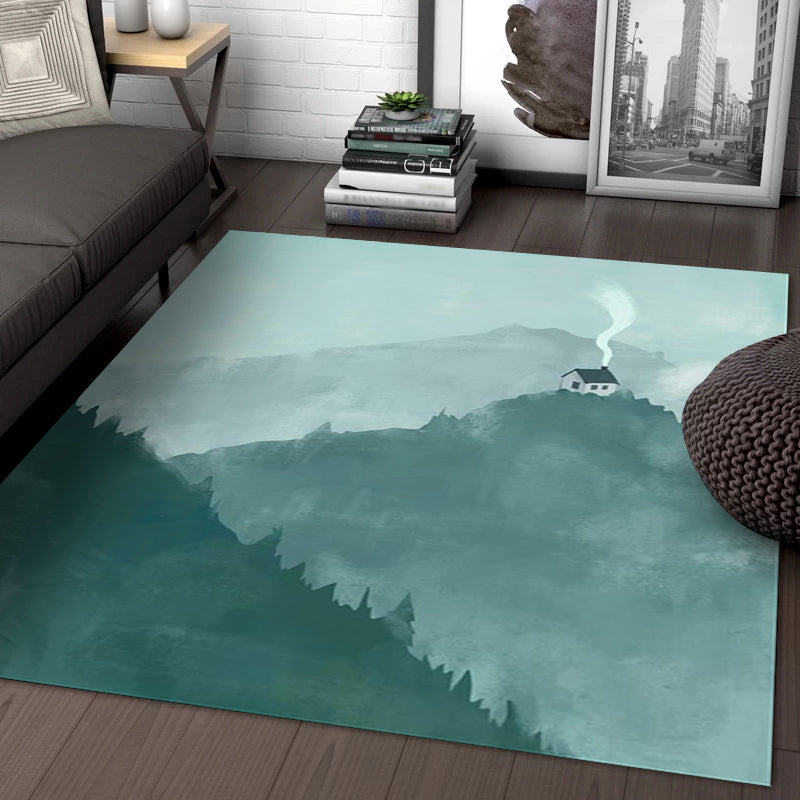 Avtoit | Large Bedroom Rug Modern Geography Mountain House Pattern Rug Polyester Anti-Slip Back Rug