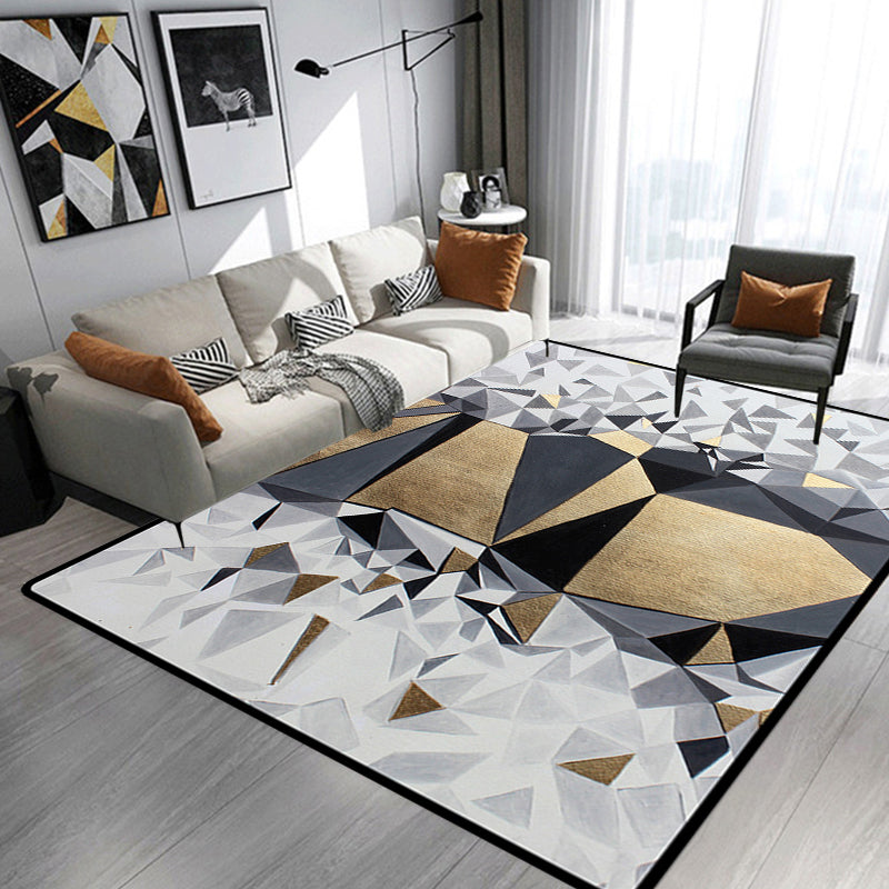 Avtoit | Novelty Living Room Rug in Gray and Gold Geometric Irregular Shape Printed Rug Polyester Non-Slip Washable Rug