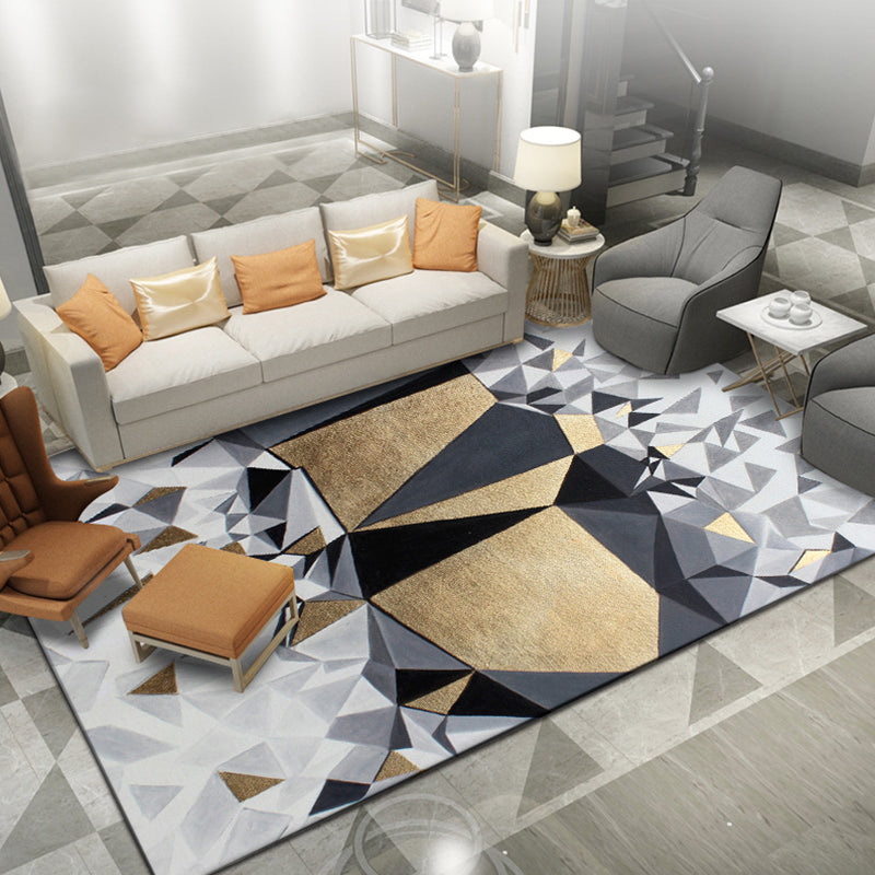 Avtoit | Novelty Living Room Rug in Gray and Gold Geometric Irregular Shape Printed Rug Polyester Non-Slip Washable Rug