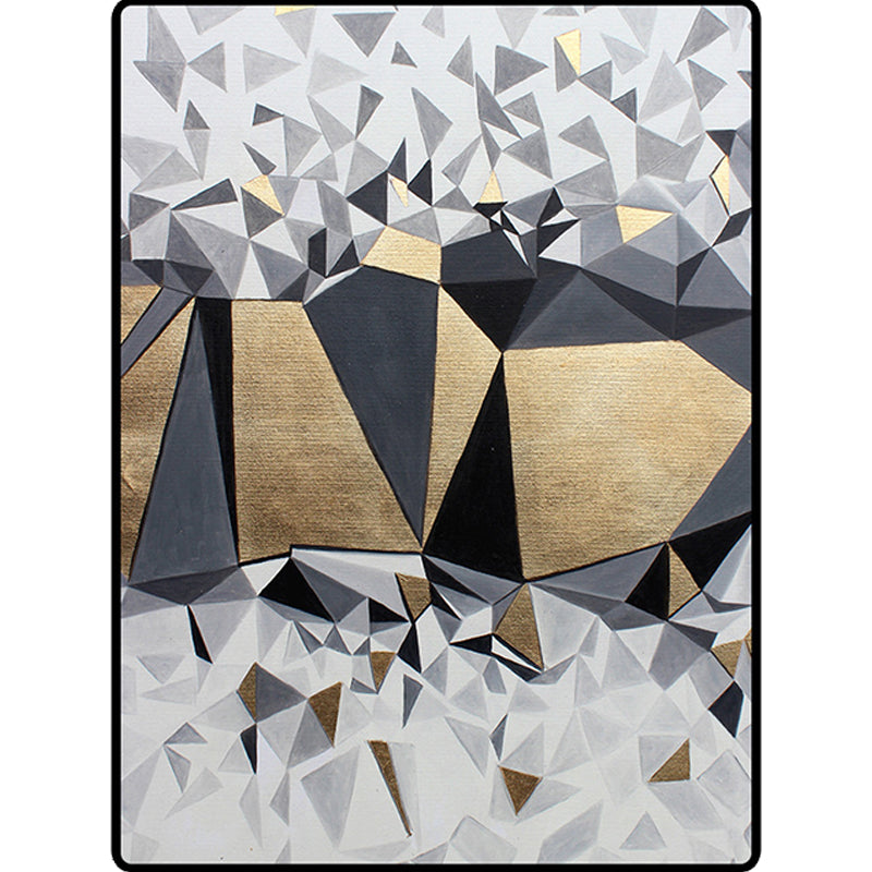 Avtoit | Novelty Living Room Rug in Gray and Gold Geometric Irregular Shape Printed Rug Polyester Non-Slip Washable Rug