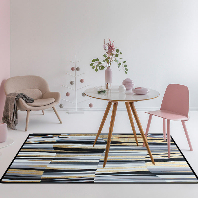 Avtoit | Minimalistic Novelty Rug in Gray Geometric Lines Pattern Rug Polyester Machine Washable Rug for Home Decoration