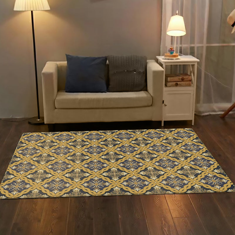 Avtoit | Moroccan Living Room Carpet in Yellow Flower Ring Print Carpet Polyester Pet Friendly Non-Slip Area Rug