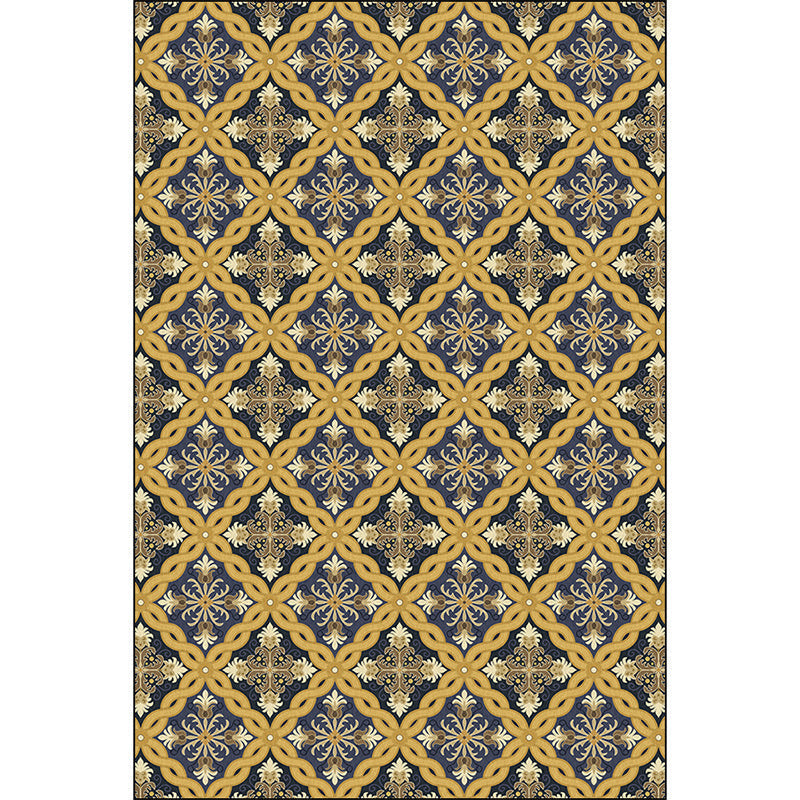 Avtoit | Moroccan Living Room Carpet in Yellow Flower Ring Print Carpet Polyester Pet Friendly Non-Slip Area Rug