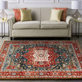 Avtoit | Oriental Moroccan carpet in blue and red medallion floral pattern carpet polyester washable rug for home decor