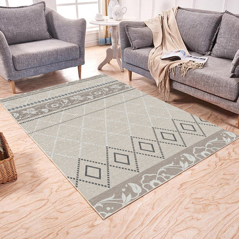 Avtoit | Brown and White Bedroom Rug Southwest Geometric Diamond Stripe Pattern Rug Polyester Pet-Friendly Rug