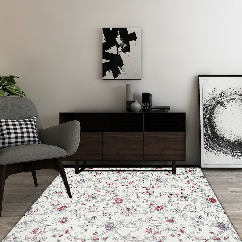 Avtoit | Traditional floral pattern carpet white classic carpet polyester washable non-slip backing carpet for living room