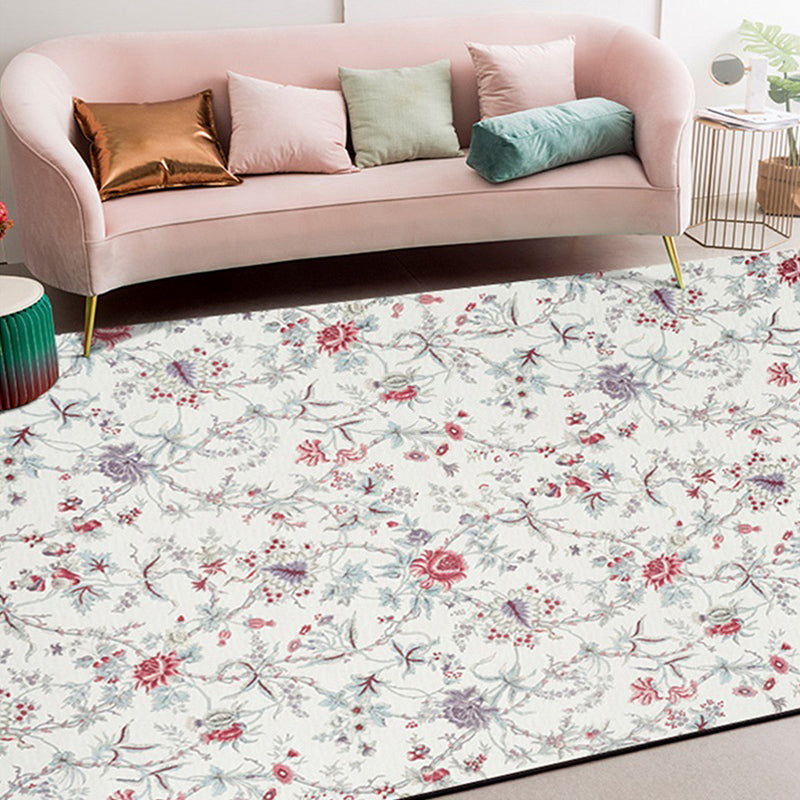 Avtoit | Traditional floral pattern carpet white classic carpet polyester washable non-slip backing carpet for living room
