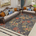 Avtoit | Dark Gray Vintage Carpet Polyester Flower and Leaf Pattern Carpet Washable Non-Slip Back Carpet for Living Room