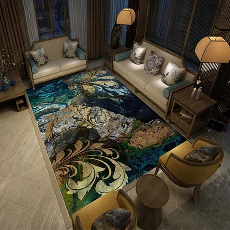 Avtoit | Blue and gold vintage carpet polyester paisley pattern carpet washable non-slip backing carpet for living room