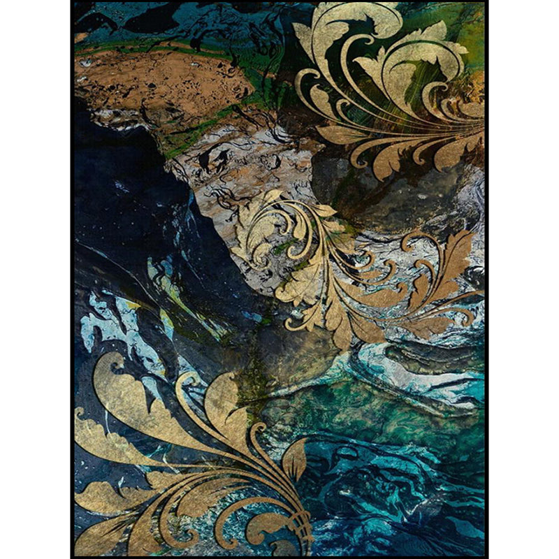 Avtoit | Blue and gold vintage carpet polyester paisley pattern carpet washable non-slip backing carpet for living room