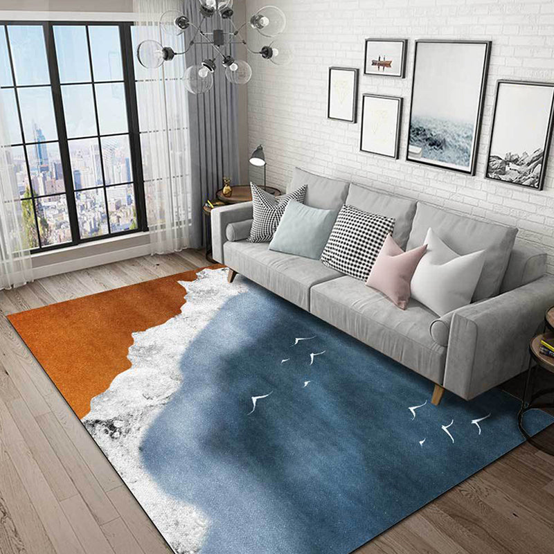 Avtoit | Brown and blue contemporary carpet polyester geography pattern carpet washable non-slip backing carpet for living room