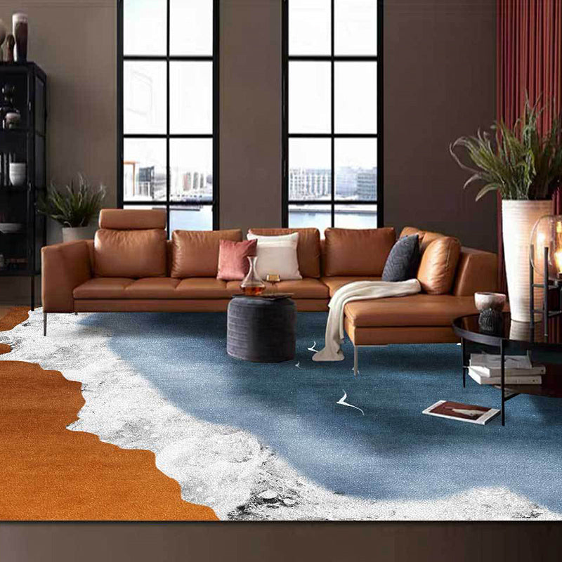 Avtoit | Brown and blue contemporary carpet polyester geography pattern carpet washable non-slip backing carpet for living room