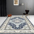 Avtoit | Moroccan Living Room Rug in Blue Medallion Floral Pattern Rug Polyester Stain Resistant Non-Slip Area Rug