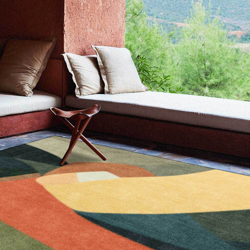 Avtoit | Novelty Living Room Rug Colorful Block Print Rug Polyester Stain Resistant Washable Area Rug