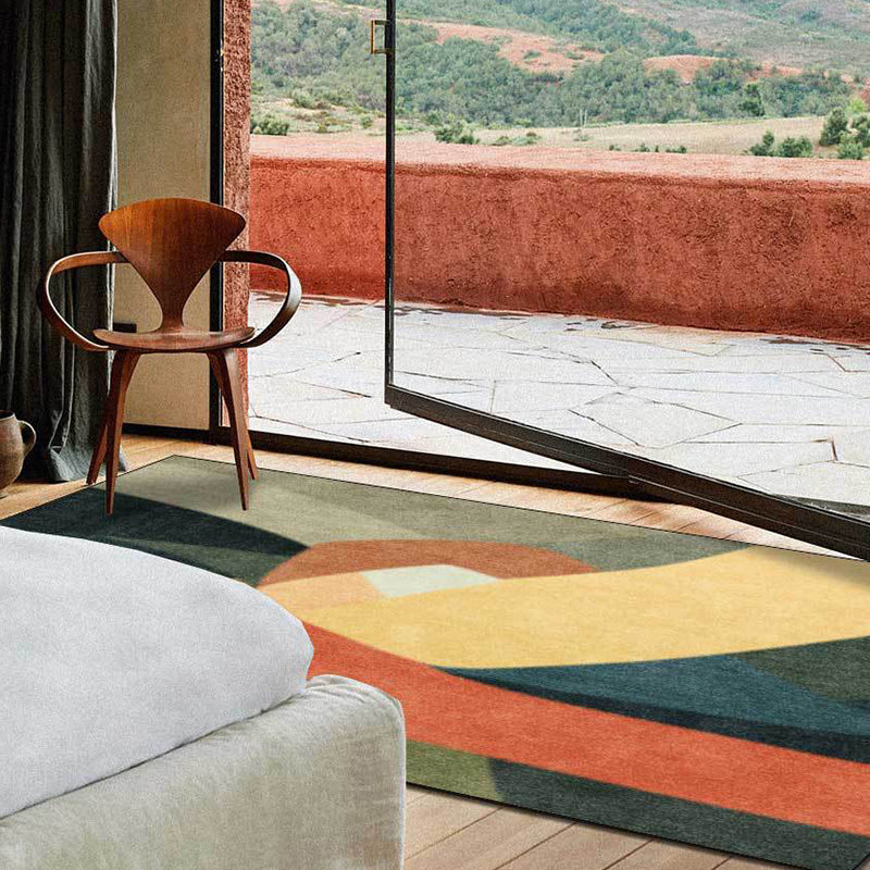Avtoit | Novelty Living Room Rug Colorful Block Print Rug Polyester Stain Resistant Washable Area Rug