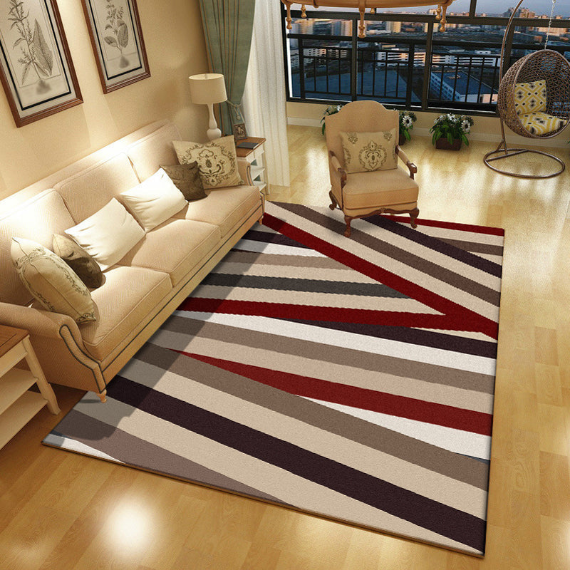 Avtoit | Novelty living room rug in brown with geometric stripe design rug polyester non-slip backing washable rug