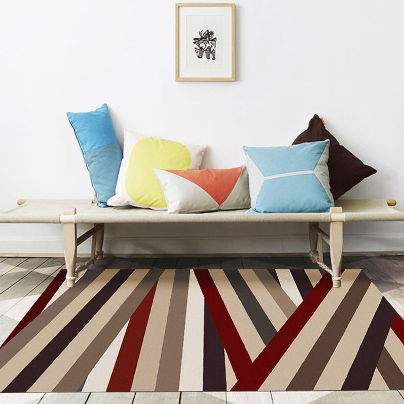 Avtoit | Novelty living room rug in brown with geometric stripe design rug polyester non-slip backing washable rug