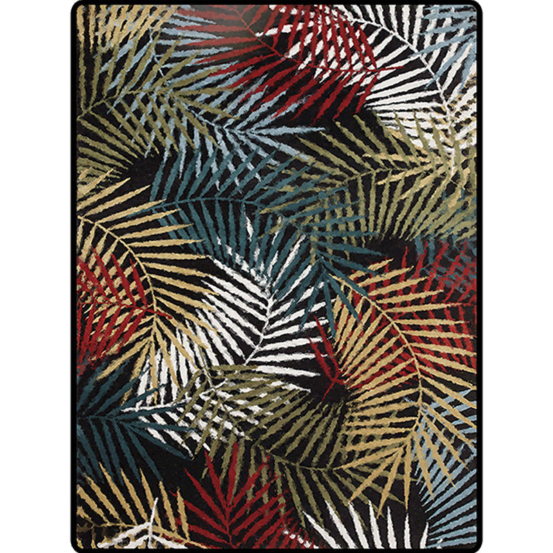 Avtoit | Black Bedroom Carpet Vintage Botanical Leaf Pattern Area Rug Polyester Pet-Friendly Washable Rug