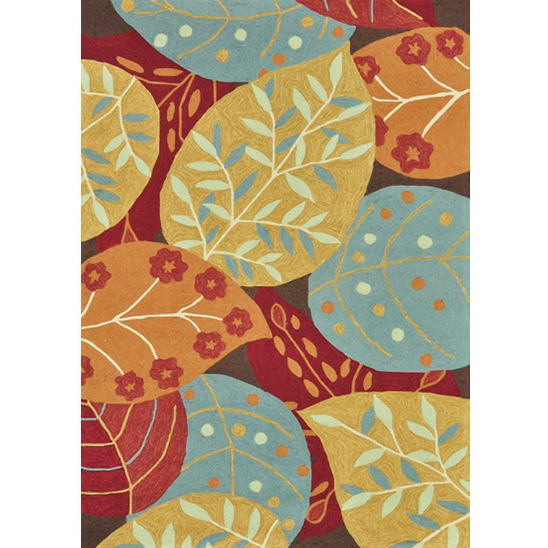 Avtoit | Red and Yellow Bedroom Carpet Vintage Botanical Leaf Pattern Carpet Polyester Anti-Slip Backing Carpet