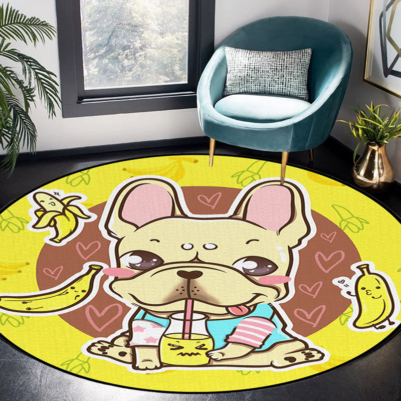 Avtoit | Beautiful children's carpet in pink and yellow animal dog banana balloon pattern carpet polyester washable carpet for the children's room