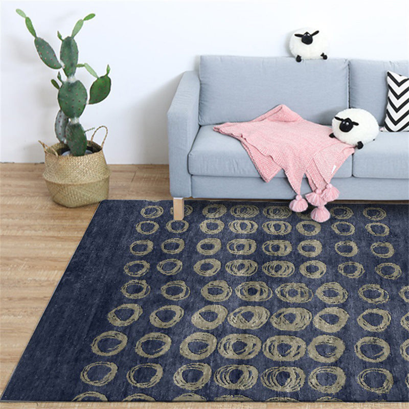 Avtoit | Novelty Living Room Rug in Blue Geometric Circle Print Rug Polyester Non-Slip Back Washable Area Rug