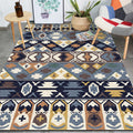 Avtoit | Southwestern living room rug in blue tribal print rug polyester stain-resistant non-slip area rug