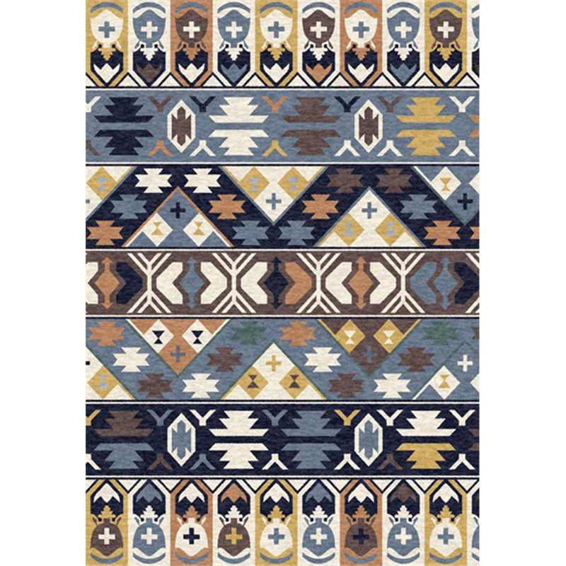 Avtoit | Southwestern living room rug in blue tribal print rug polyester stain-resistant non-slip area rug