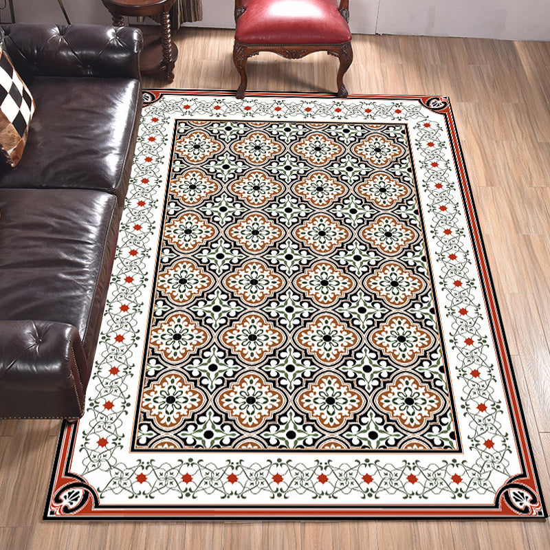 Avtoit | Persian Moroccan Carpet in Brown Geometric Floral Pattern Carpet Polyester Anti-Slip Back Carpet for Home Decoration